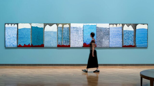 Grace Kemarre Robinya, Kwatjala nhama timela (Raining time), 2024-2025 5th National Indigenous Art Triennial: After the Rain, installation view, National Gallery