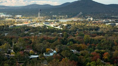 An aerial view of Parliament House and its surrounds.