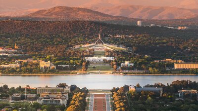 A wide view of Canberra from a mountain